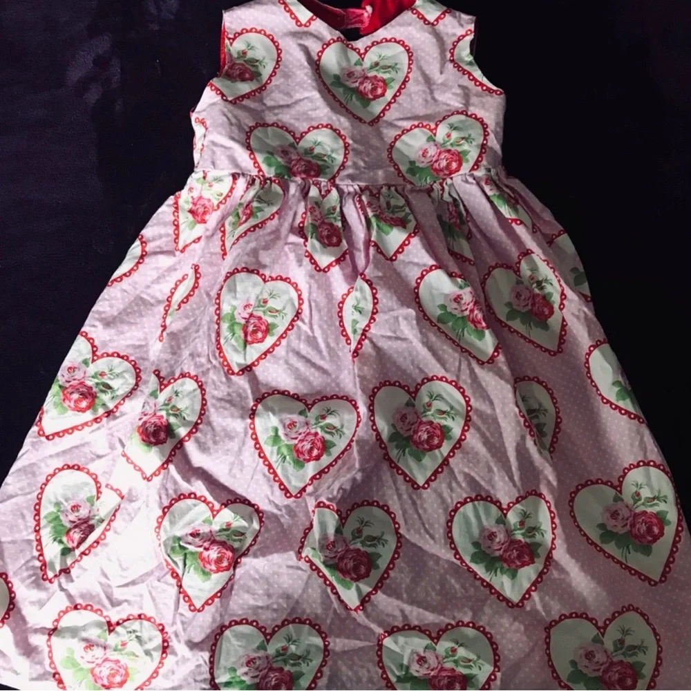 Girls Pink Heart Floral Dress - Size 8